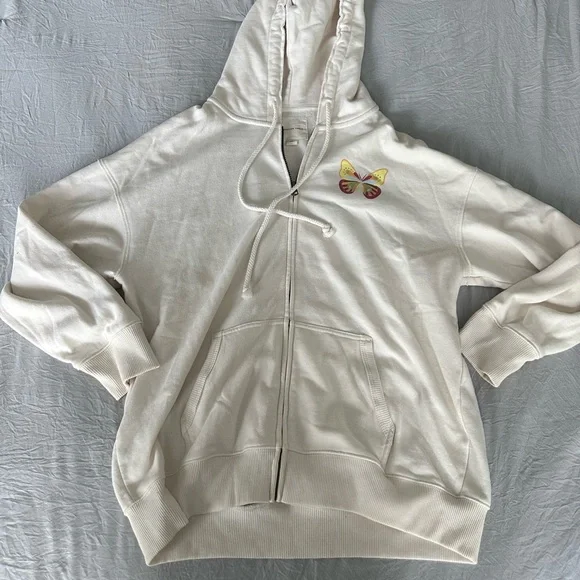 A&E Cream Hoodie with Colorful Butterfly Design - Picture 2 of 4
